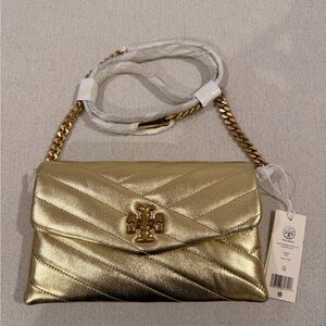 NEW AUTHENTIC Tory Burch Gold Quilted Crossbody Bag